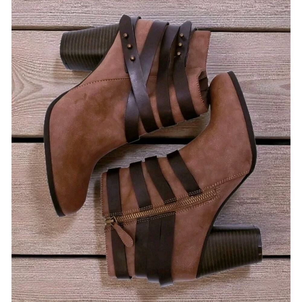 Madden Girl Deluxxxe Women's Size 9.5 Brown Zip-Up Ankle Heeled Boots